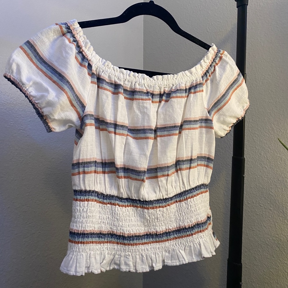 AE striped cinched off the shoulder top